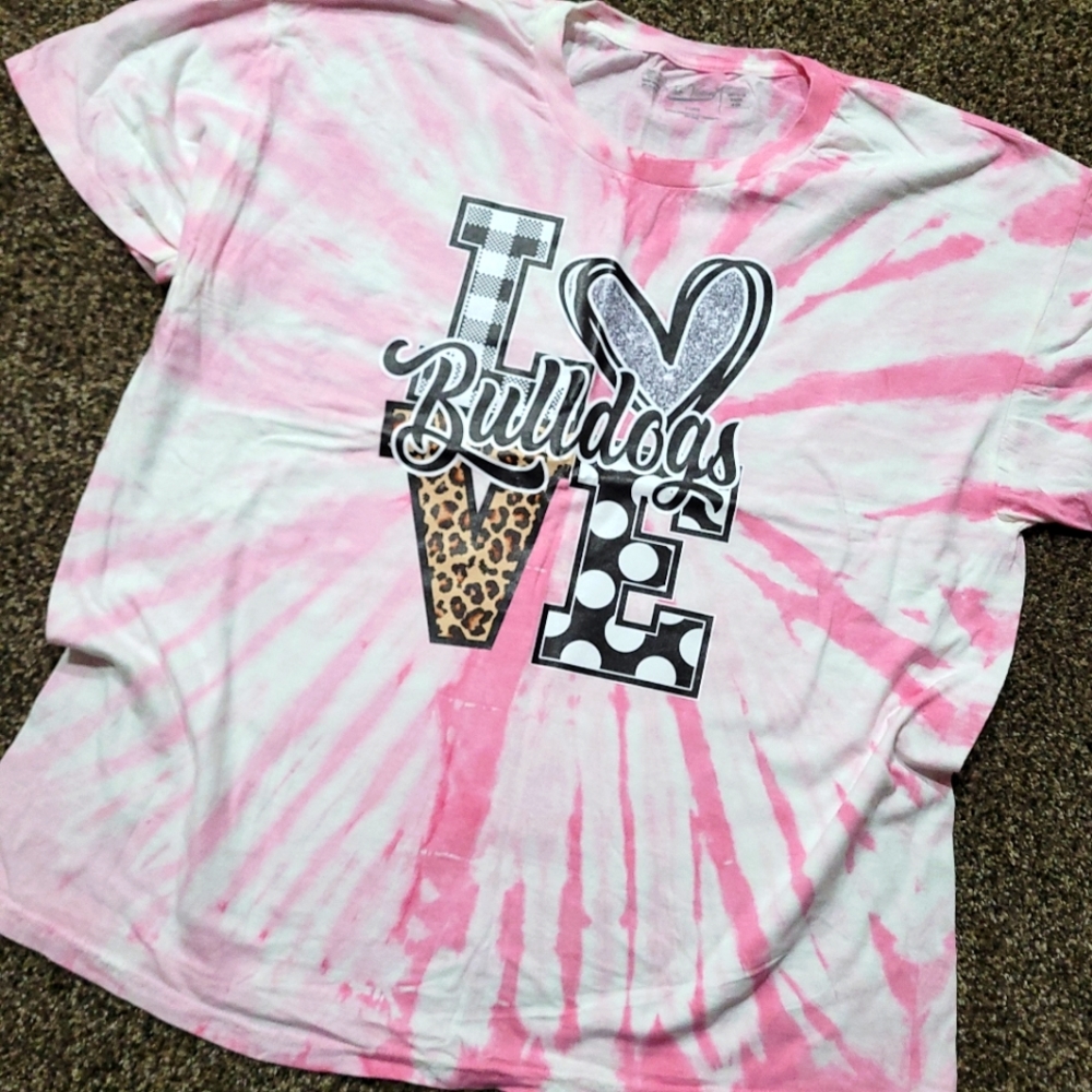 Bulldogs Love Tshirt - Pink Tie Dye XL